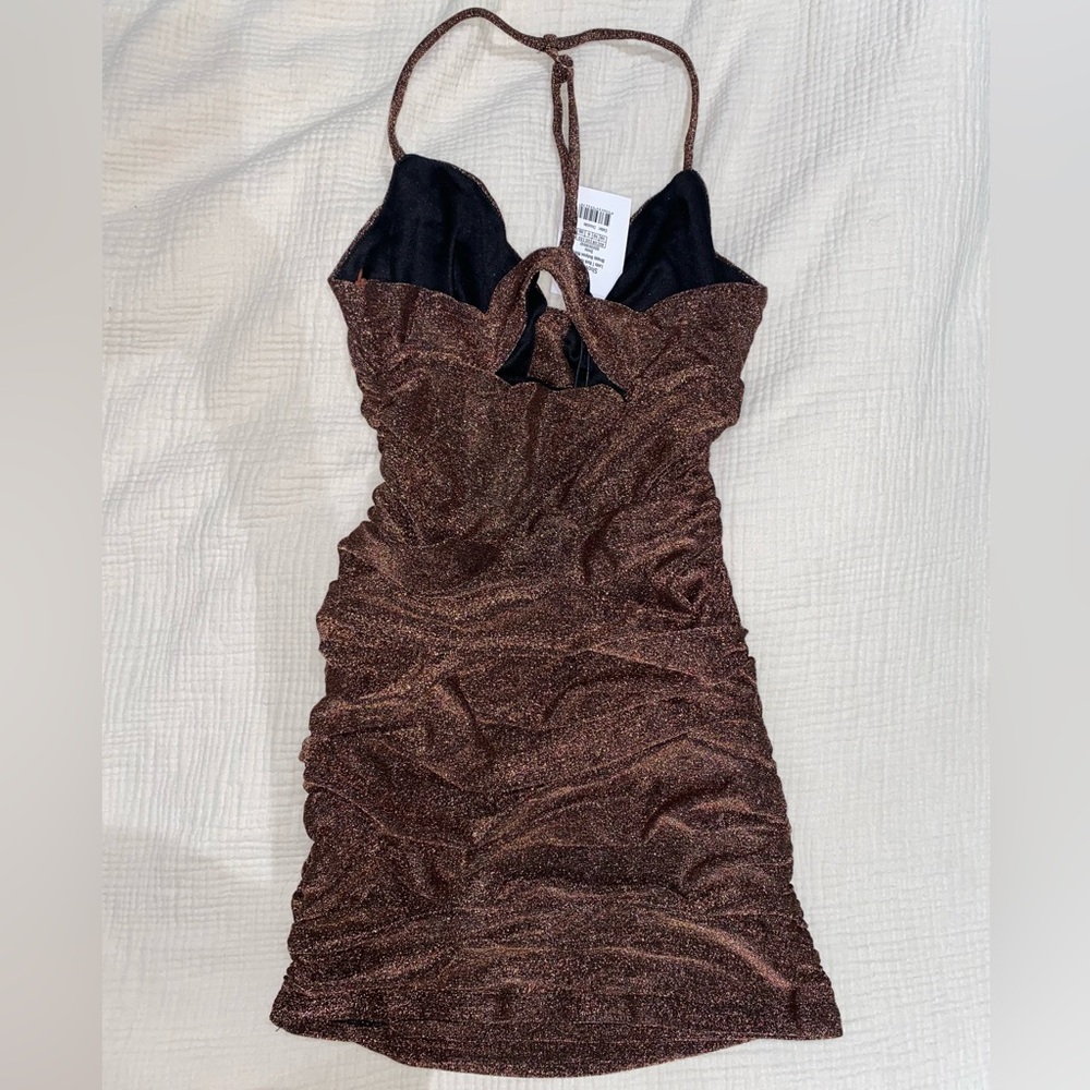 Showpo Shimmery Plum Ruched Mini Dress - Picture 4 of 5
